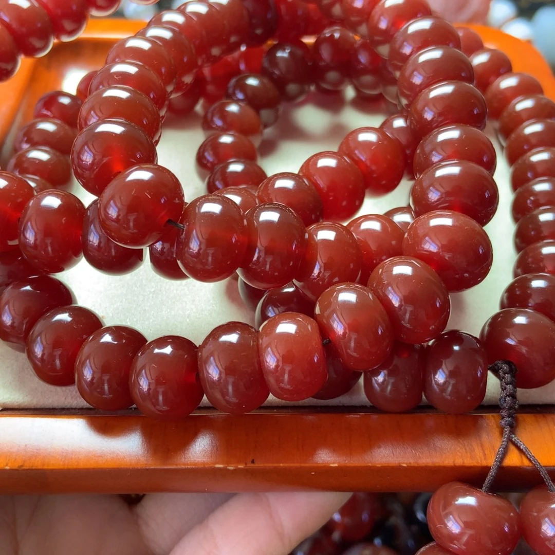 未镶嵌手串玛瑙/玉髓酒红算盘珠108粒