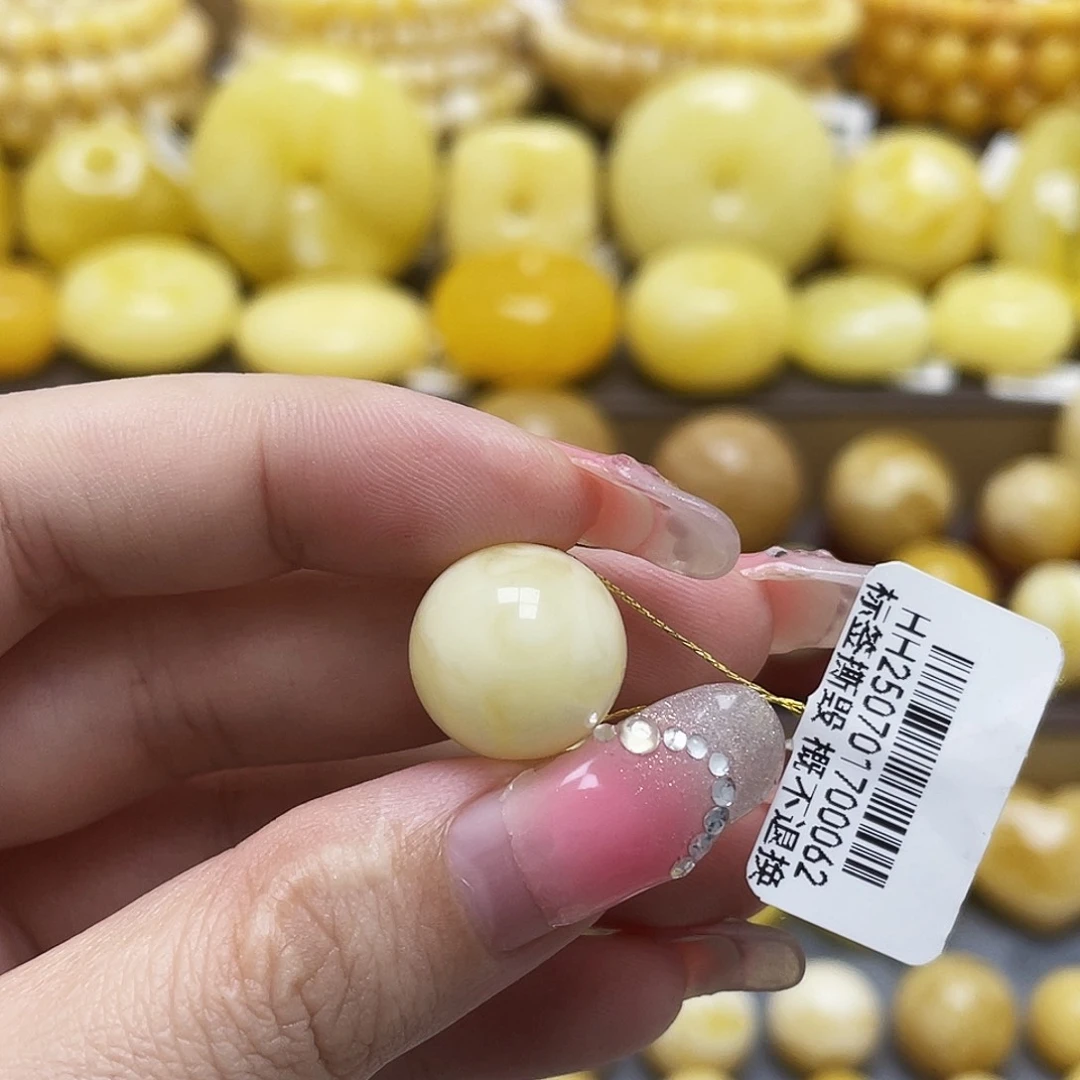 裸石琥珀未镶嵌14.6mm浓蜡妖花圆珠瑕疵