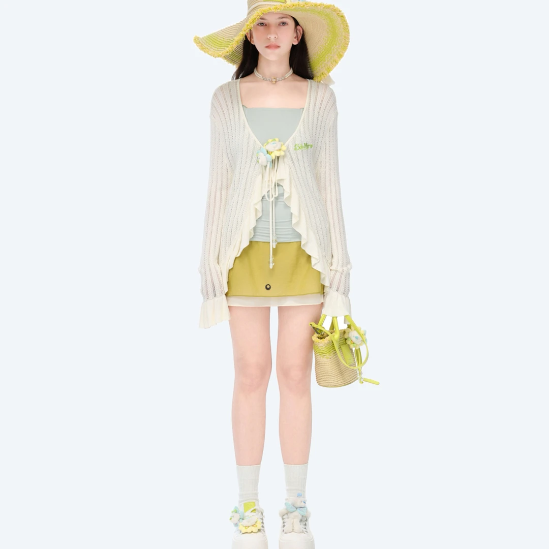 13D春夏 春日普罗旺斯系列 花朵系绳镂空开衫