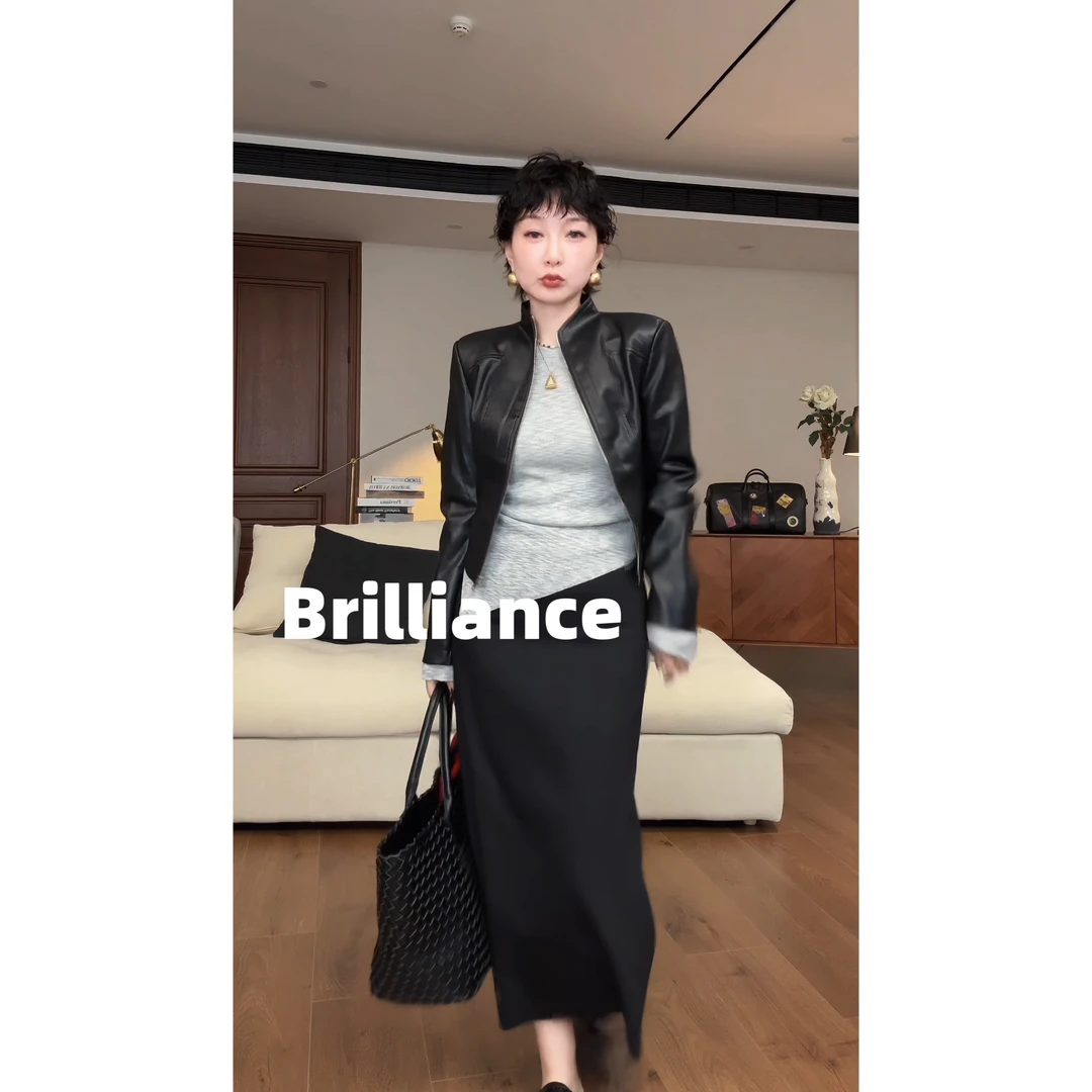 BRC 【夜行】短款拉链立领黑色百搭气质潮流皮衣外套
