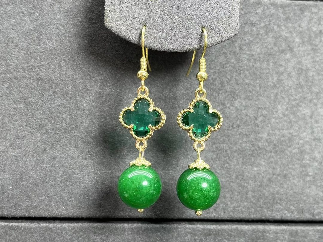 合金珐琅耳饰 合金珐琅 绿色圆珠耳饰 经典复古时尚女必备109