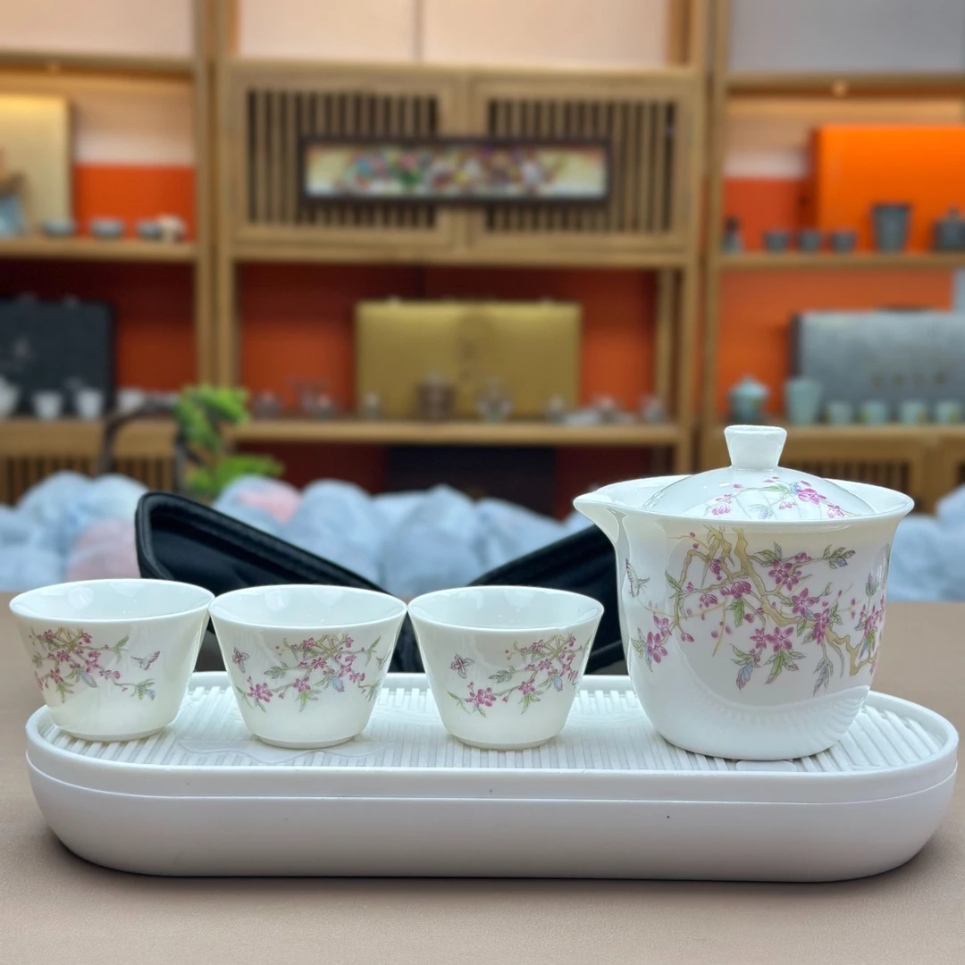 ZH2500-桃花旅行套装手工户外复古陶瓷中式+茶盘