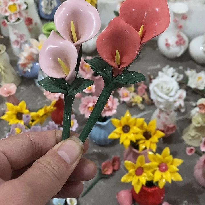 瓷片纯手工陶瓷花摆件瑕