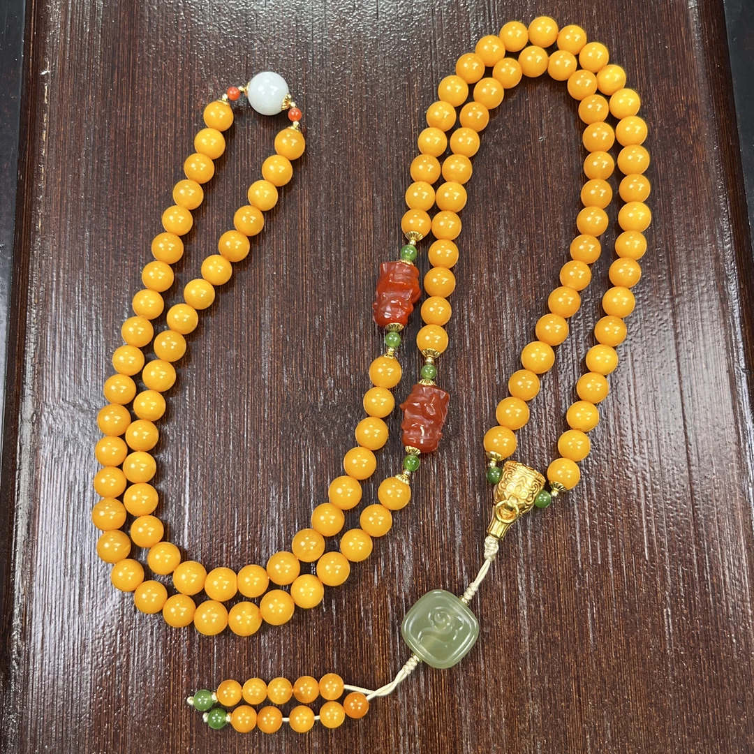 【天香如易】天然琥珀蜜蜡设计款108项链