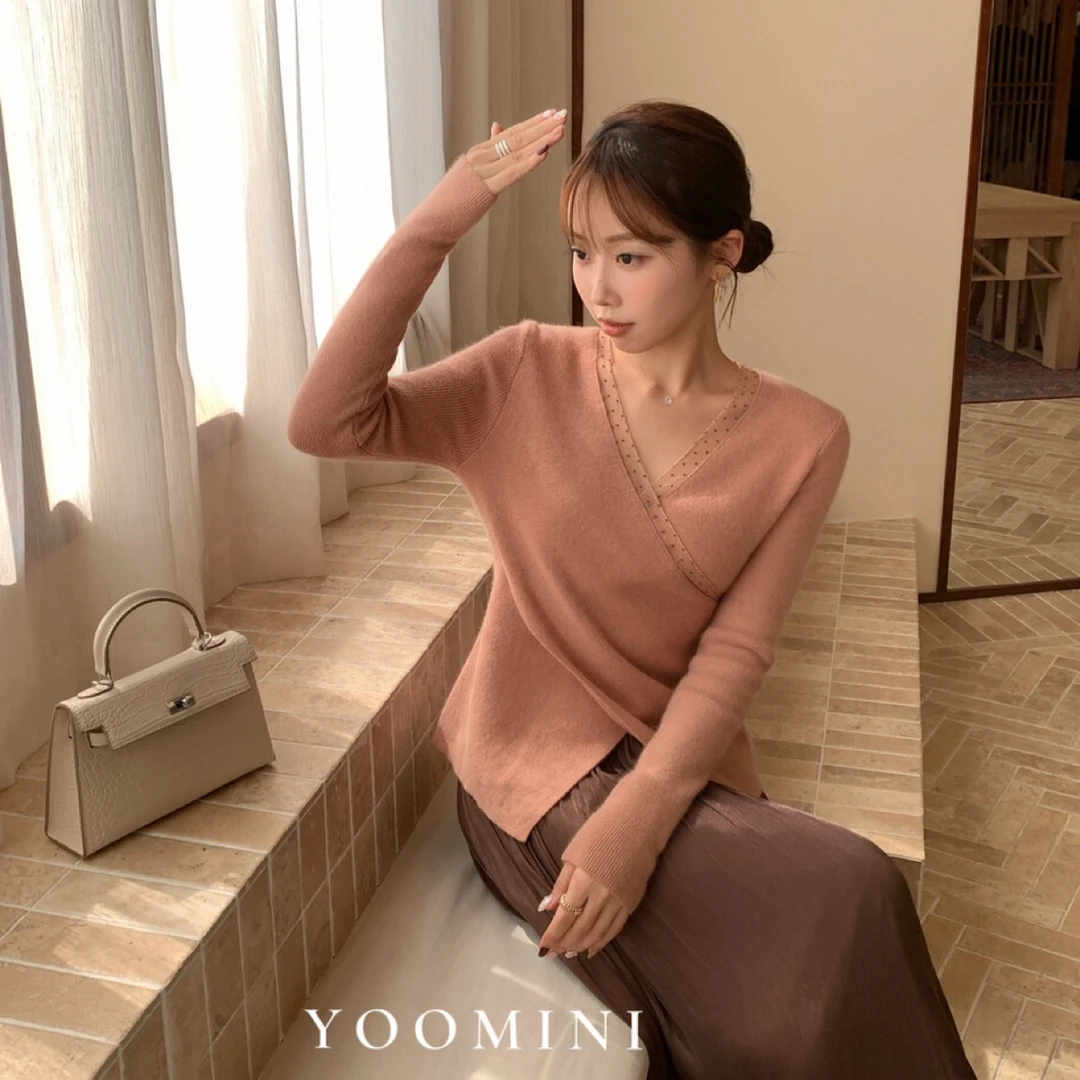 【YOOMINI】60070浣熊绒羊毛波点薄纱毛衣打底衫