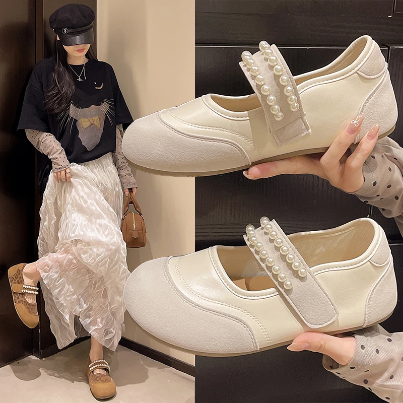 法式美银色单鞋女2025夏新款芭蕾舞鞋平底百搭配裙子玛丽珍鞋