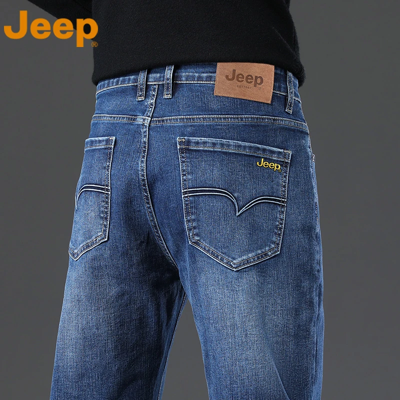 JEEP吉普复古水洗牛仔裤男士秋冬百搭宽松直筒裤高端商务中年裤子