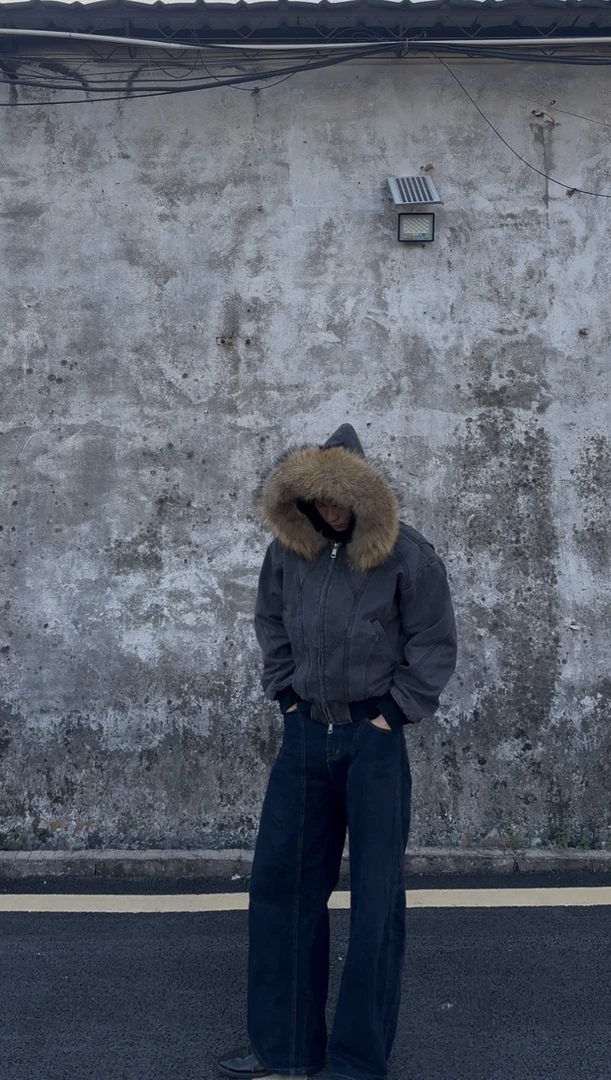 冬天狼王3.0重磅加厚雕毛棉衣短宽水洗做旧底特律帆布座山雕加绒