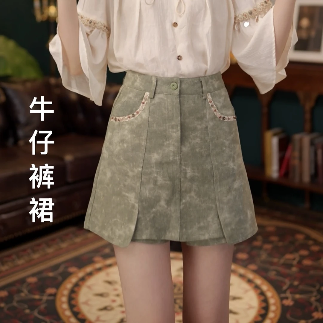 琦琦【椰林岛屿】温柔风短裙高腰显瘦牛仔裤裙YJ1688056
