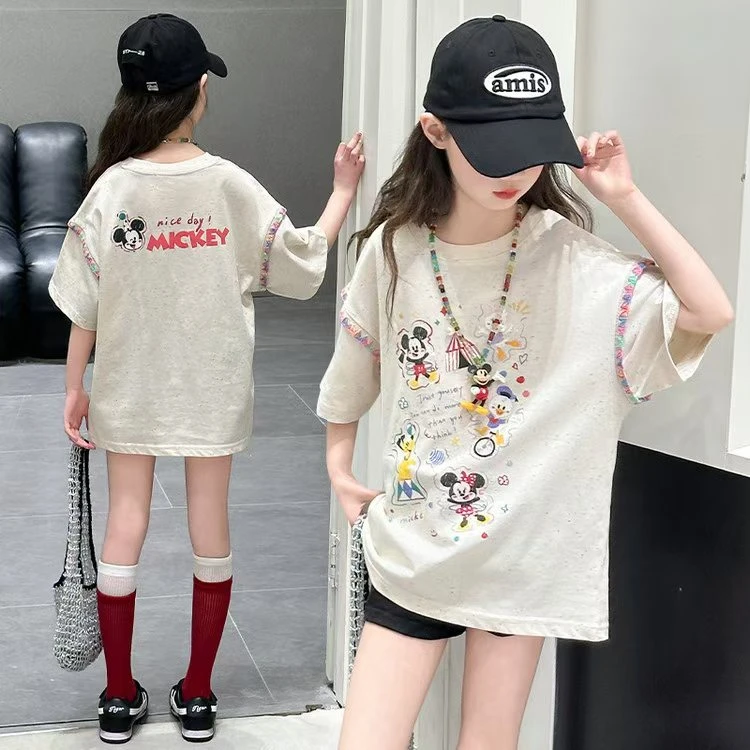 【丫丫童品】2025夏季新款女童女大童米奇印花短袖休闲A588