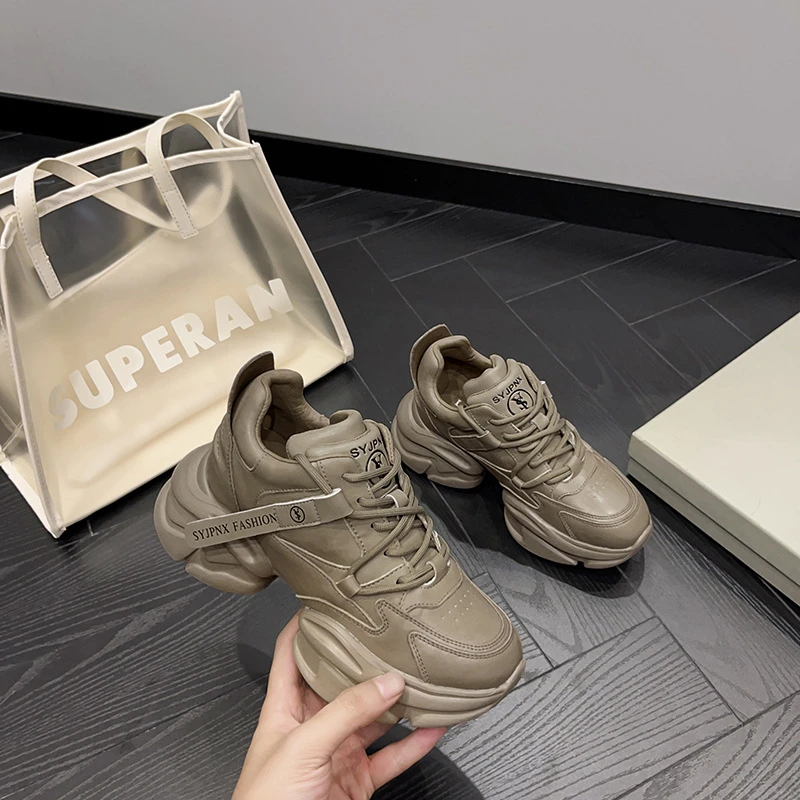 潮款老爹鞋女2025年秋季新款欧洲站真皮厚底百搭显小脚拼色休闲鞋