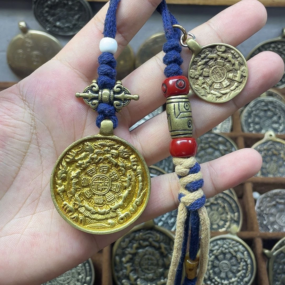 黄铜麟甲熊九宫八卦牌包挂