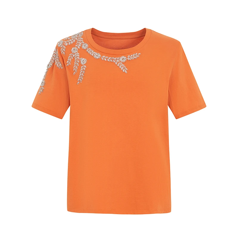 【直播专享】商场同款新品重工钉珠钉钻绣花T恤N035B32159