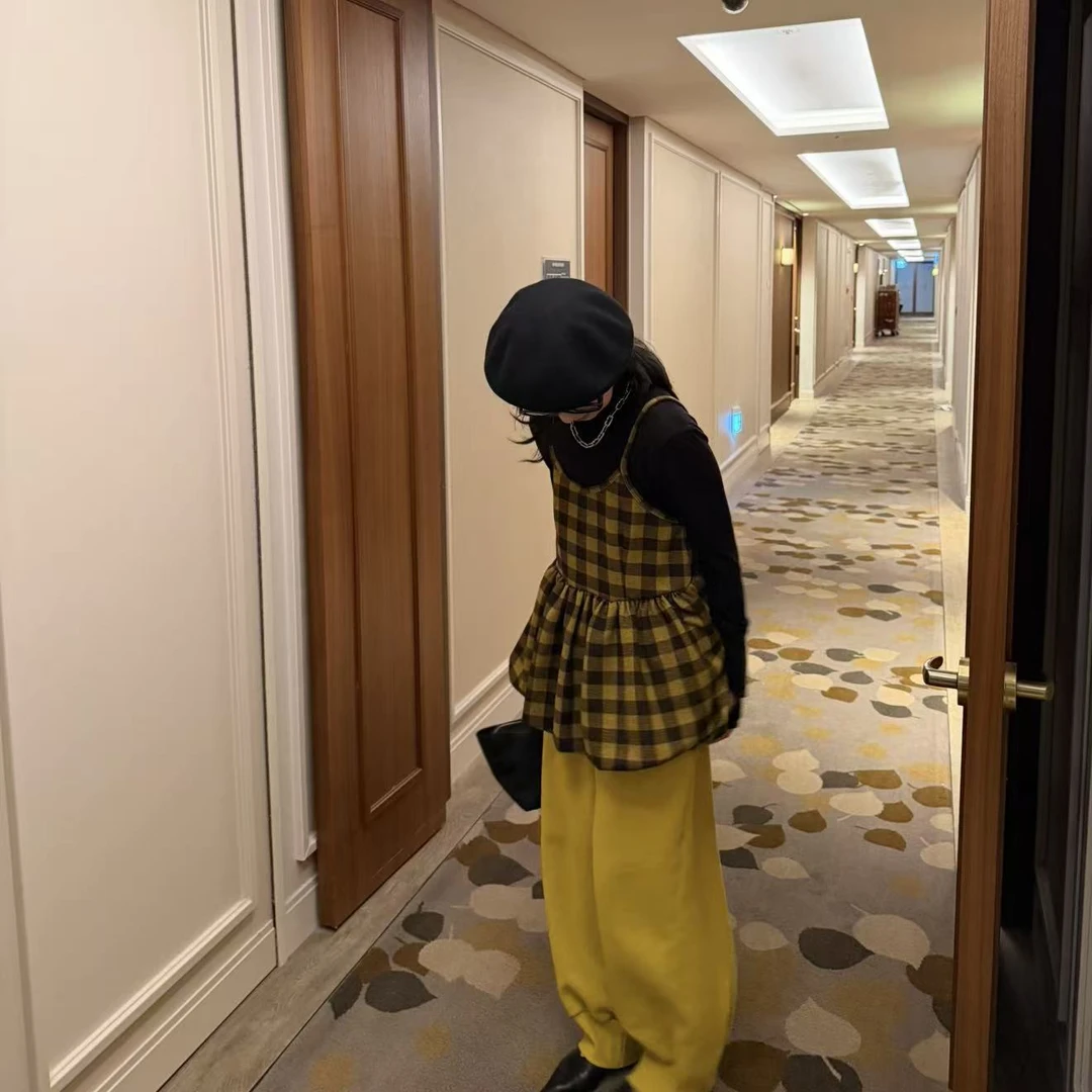 ｛귤 언니｝co日式自留俏皮撞色格纹吊带