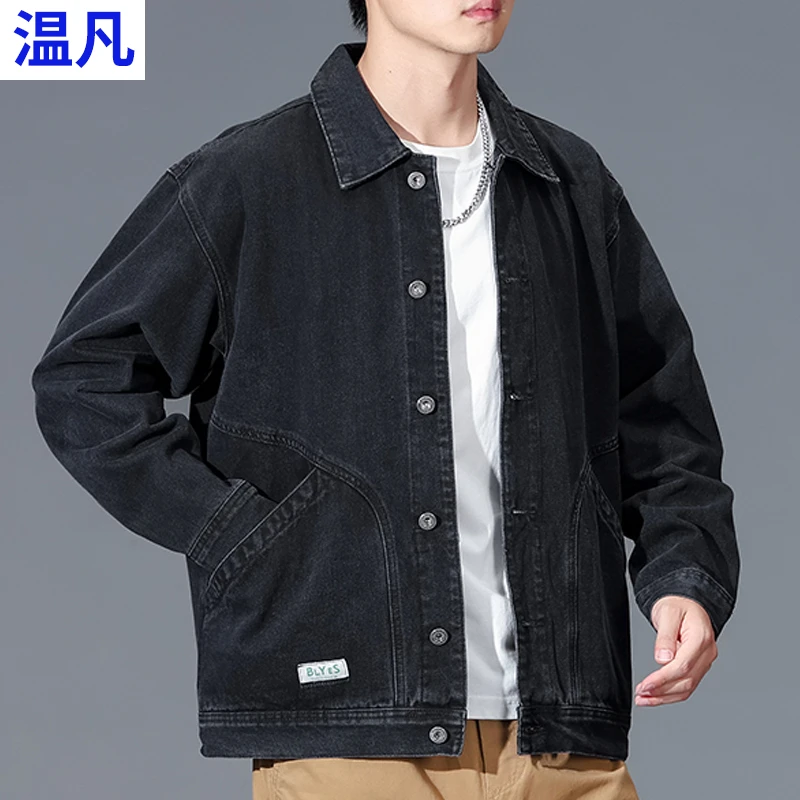 黑色牛仔外套男宽松夹克百搭衣服男装上衣港风潮流男士牛仔衣秋季