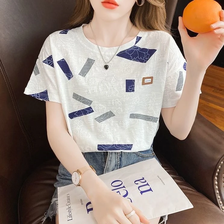 夏装女士正肩t恤百搭上衣洋气显瘦潮牌新款短袖休闲宽松大码时尚