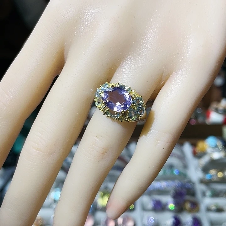 紫晶戒指银S925镶嵌薰衣草