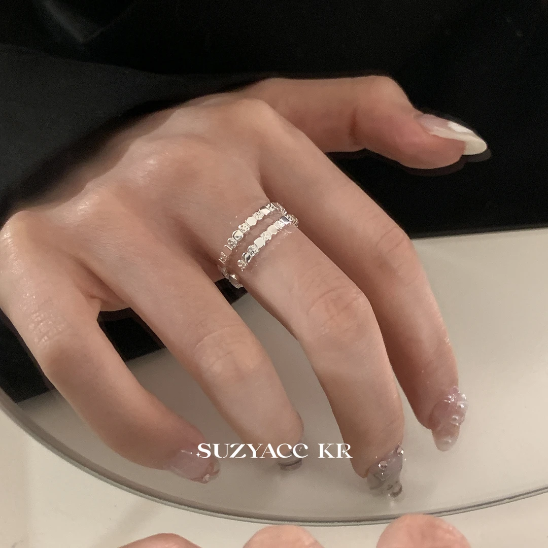 Suzyacc Kr 925银戒指 小众设计方块肌理细圈戒指J0835