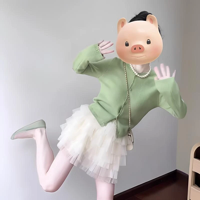 多巴胺薄荷曼波绿色针织开衫春薄款外搭防晒罩衫披肩外套上衣套装