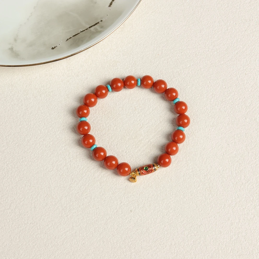 18k金天然南红玛瑙设计款单圈女款手串8mm