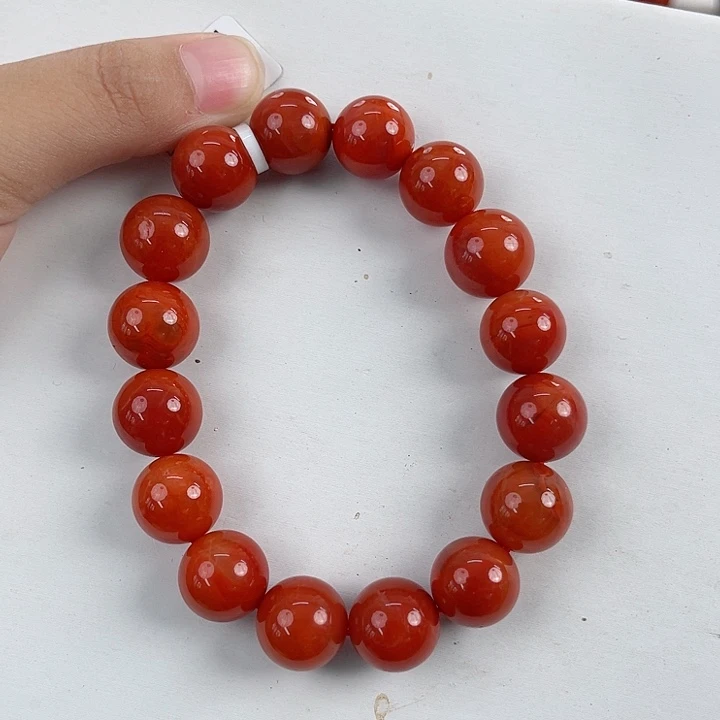 南红玛瑙未镶嵌瓦西锦红圆珠单圈13mm