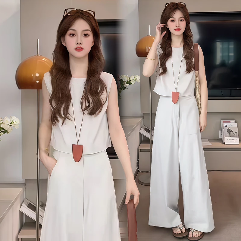 法式高级感简约运动服套装女2025年夏季新款上衣直筒阔腿裤两件套