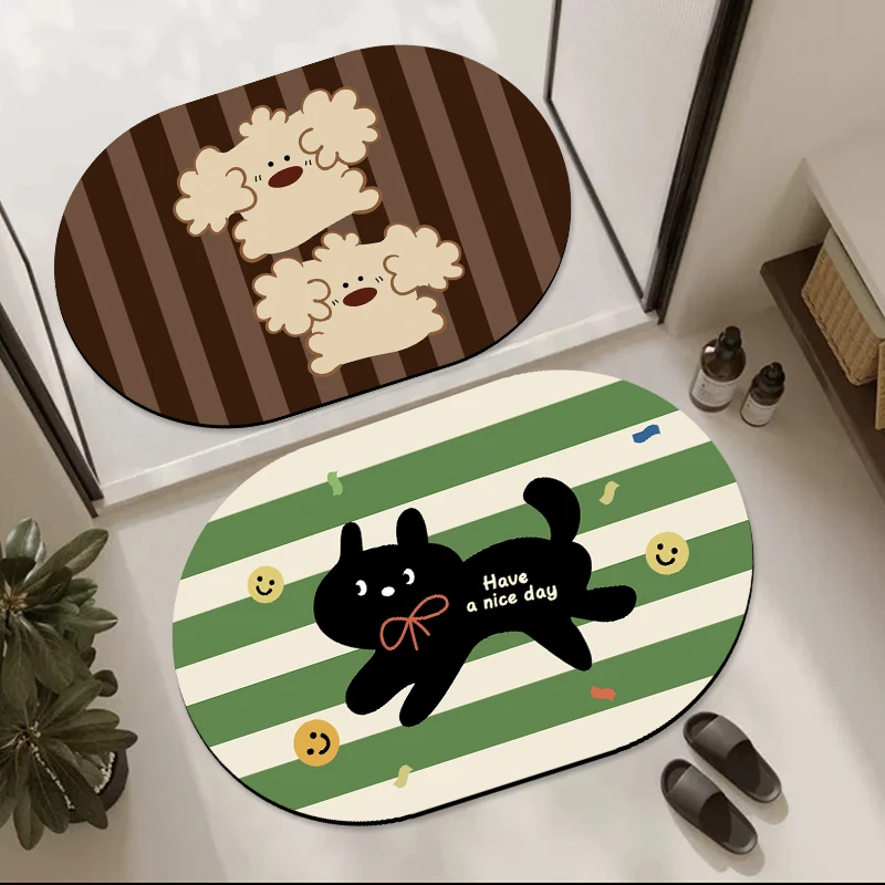 欢乐小黑卡通浴室吸水地垫软硅藻泥卫生间门口防滑脚垫子厕所地毯