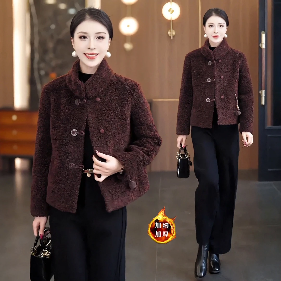 时尚羊羔毛短外套女2025秋冬新款洋气加绒保暖立领皮毛一体上衣潮