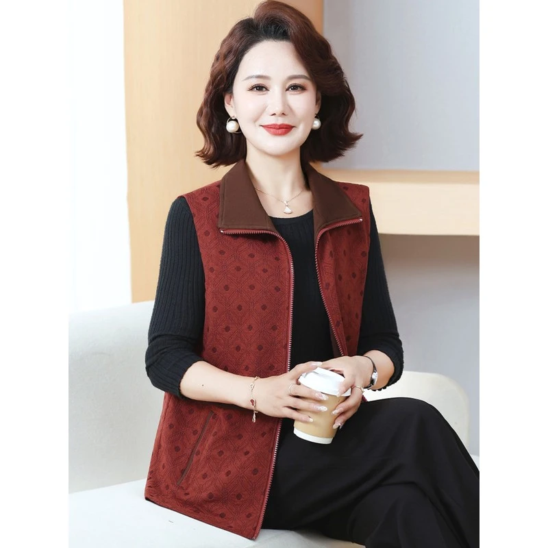 妈妈秋装马夹新款春秋无袖上衣休闲洋气坎肩中老年人女装奶奶外套