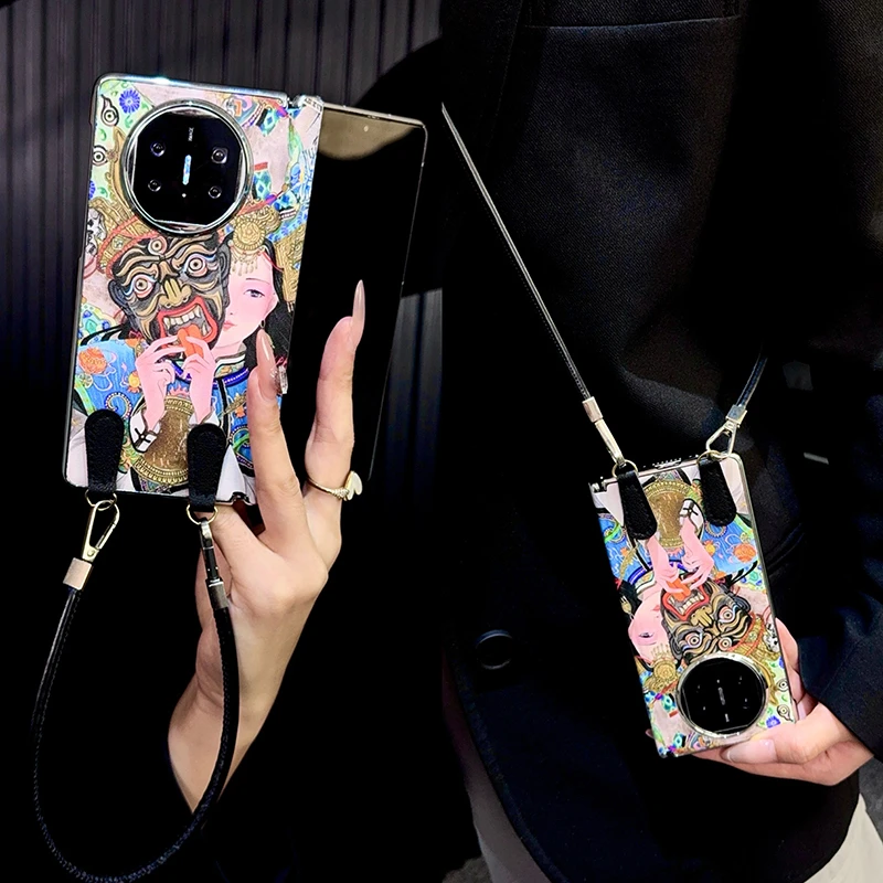 适用华为matex5手机壳折叠屏中轴新款x6典藏版x3高级感皮纹文字女