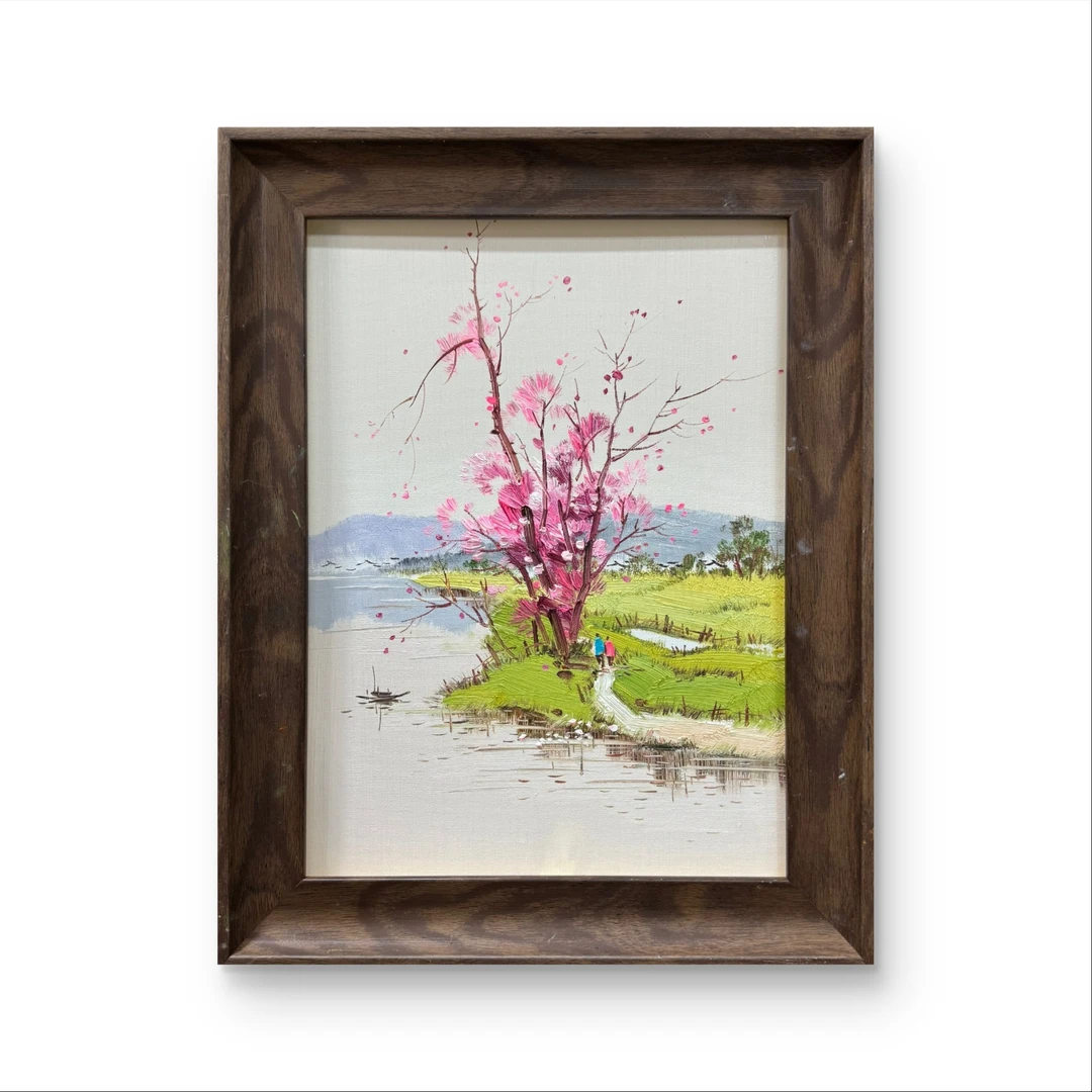 《江畔粉樱逸景》系列一纯手绘油画30cm*40cm客厅卧室餐厅装饰画