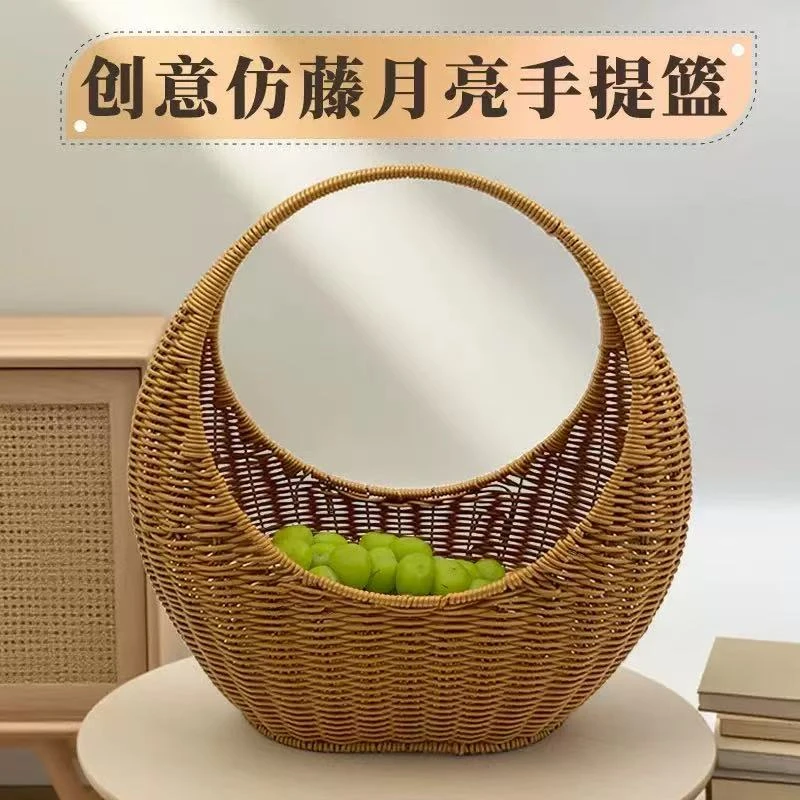 DL21创意中秋月亮手提篮手工仿藤编时尚复古中秋月饼礼盒篮纯手工