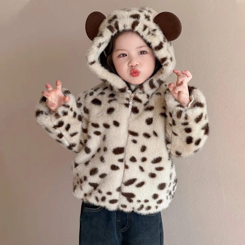 女童毛毛衣外套冬款2025新款小童洋气宝宝加绒加厚仿皮草儿童冬装