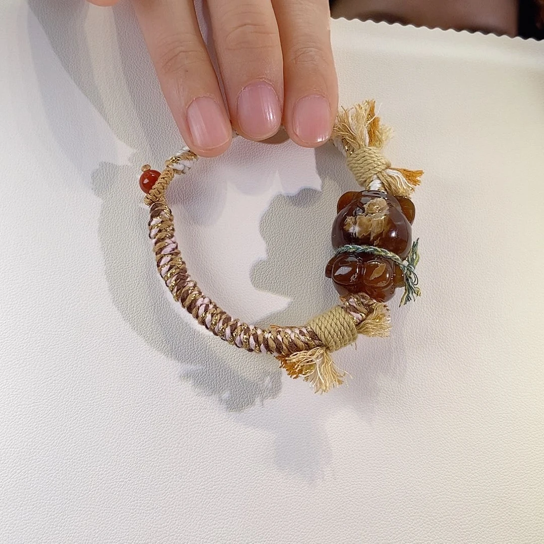 手链琥珀未镶嵌天然琥珀根珀巧克力奶茶色手绳