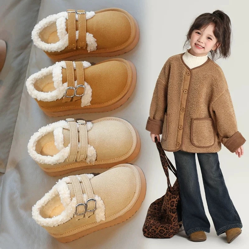 GIOIO女童鞋子棉鞋冬季新款儿童绒面加绒保暖雪地棉复古勃肯鞋