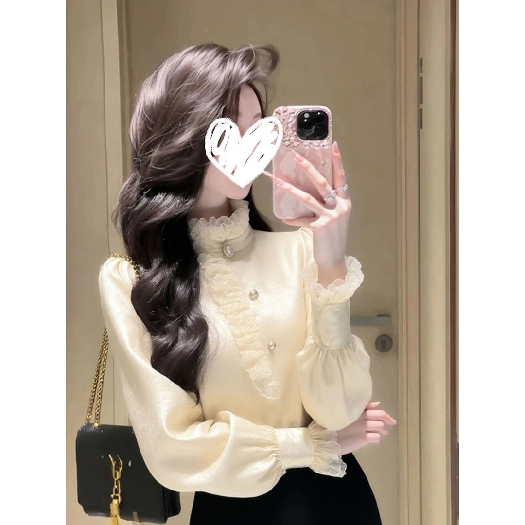 秋冬纯欲氛围感蕾丝拼接打底衫女内搭高级设计感小众轻奢绝美上衣