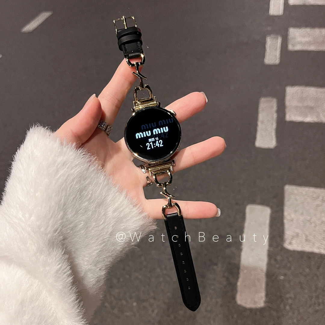 适用华为质感皮质金属月牙扣手表表带watch3watch4GT3GT6proGT5女