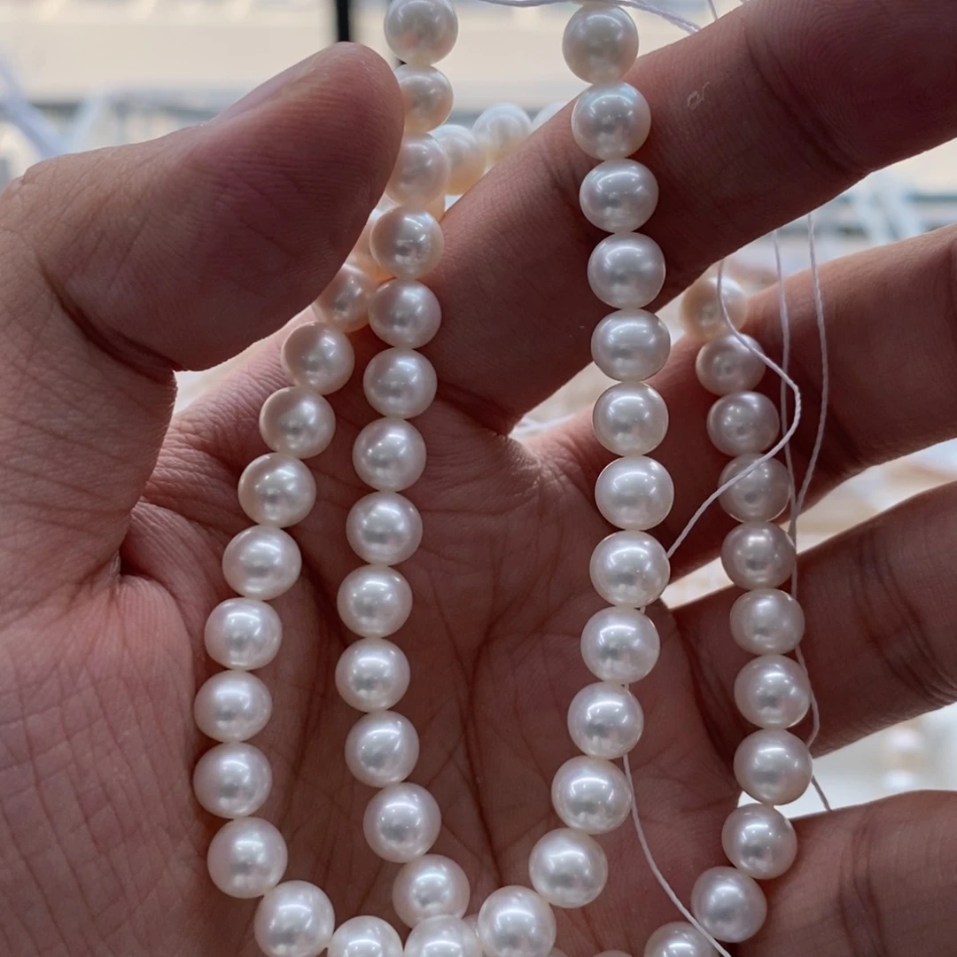 淡水珍珠银S925镶嵌颈饰婷**?6-7白色项链