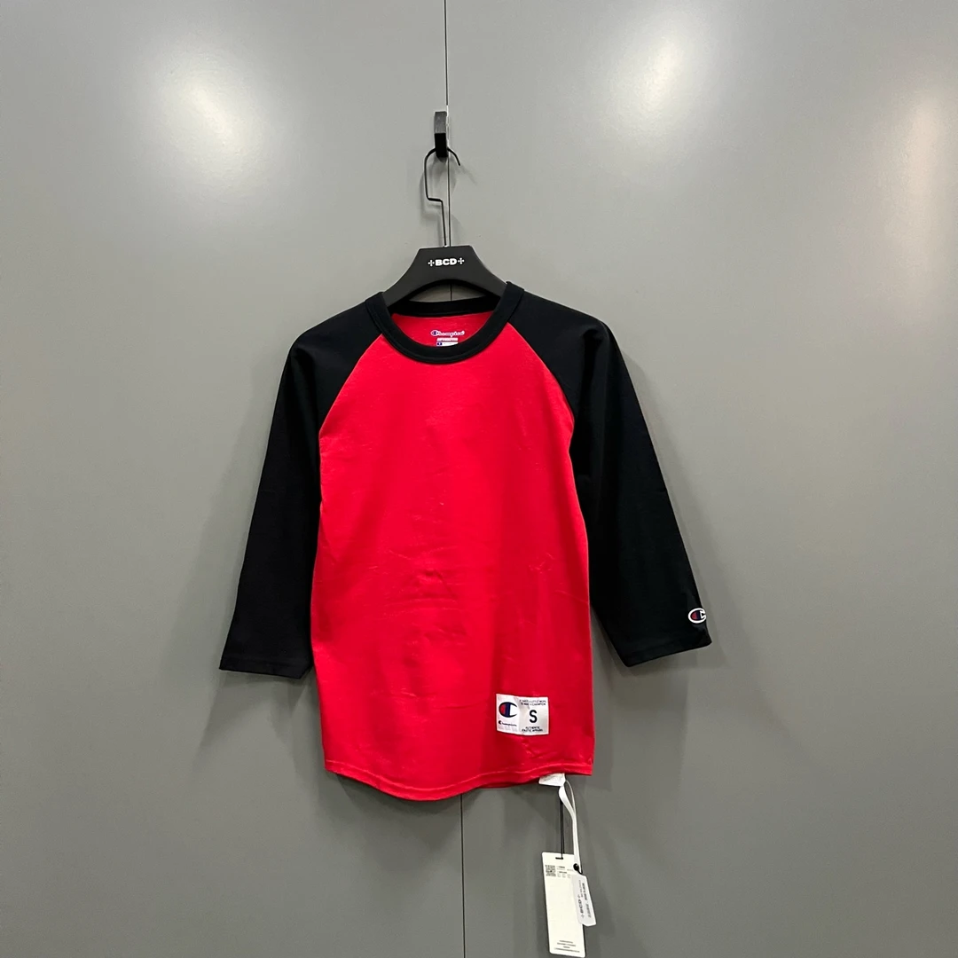 99新 maje h812 012553 红底黑袖冠军基础款七分袖上衣 S码