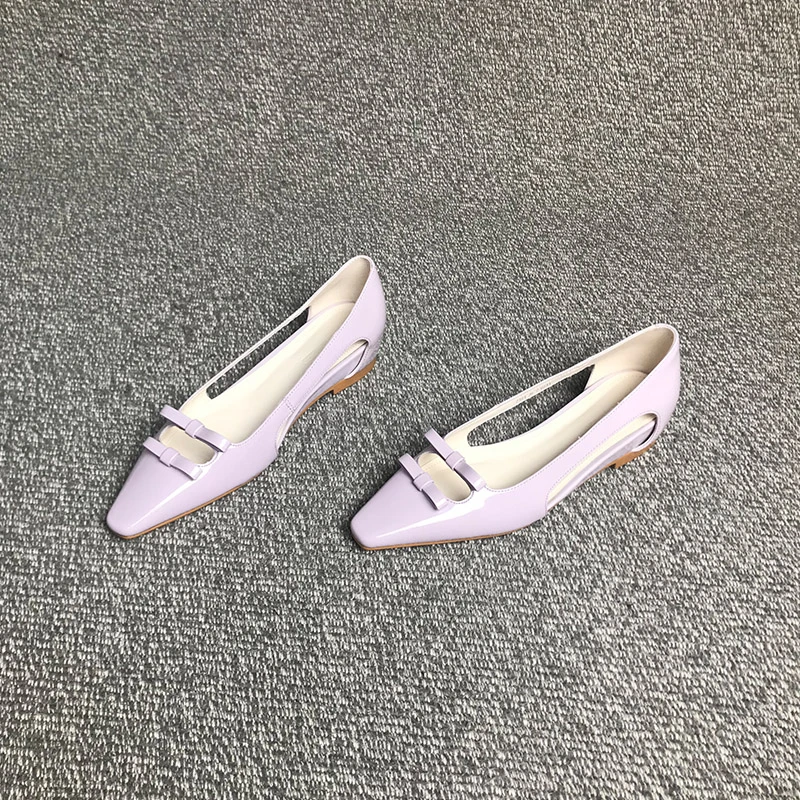 露涵思2025年新款温柔风蝴蝶结浅口单鞋镂空气质尖头内增高凉鞋