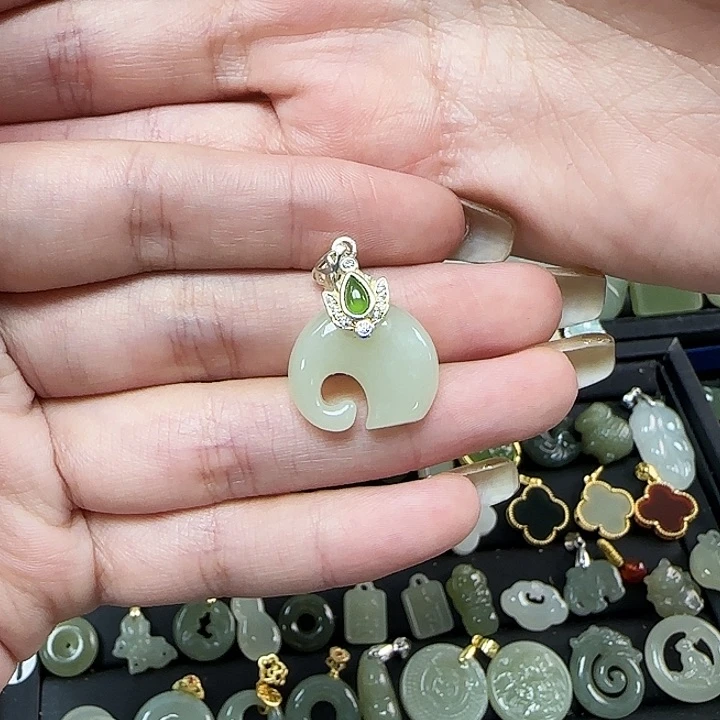 和田玉颈饰银S925镶嵌