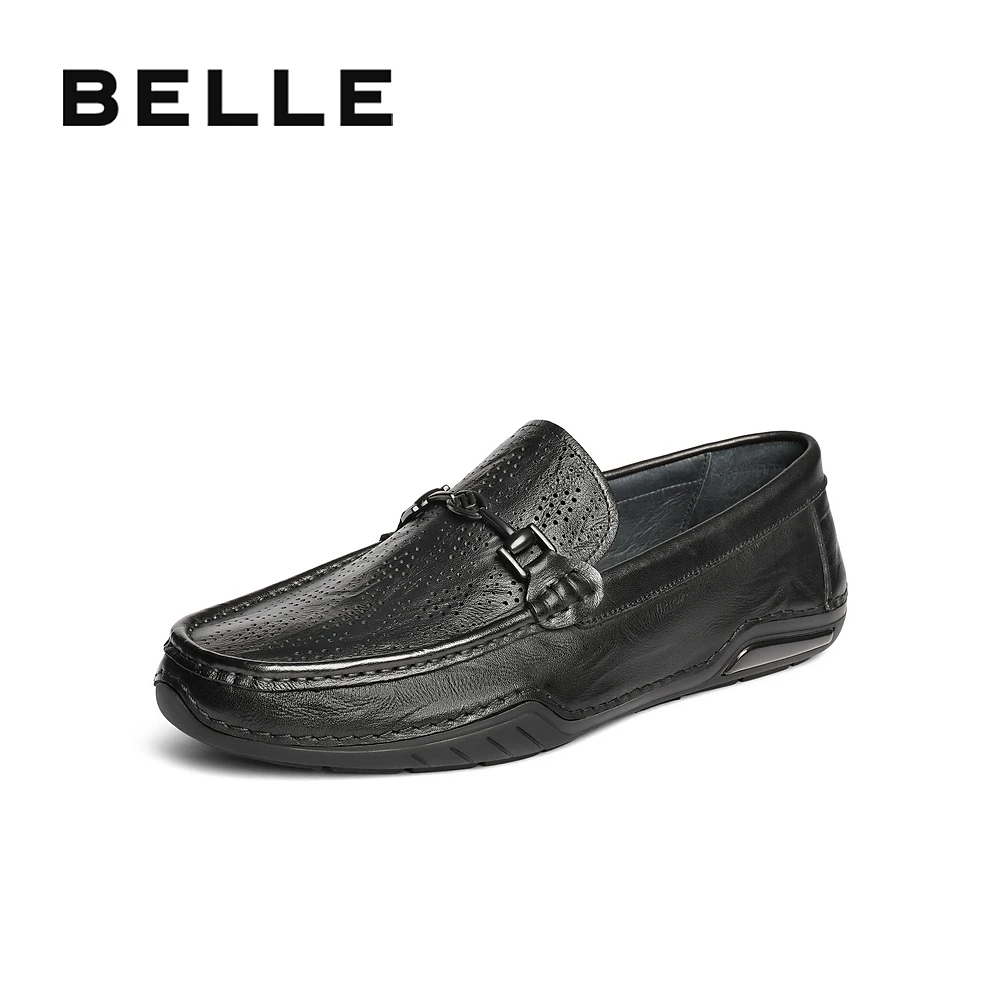 百丽透气豆豆鞋男鞋25新品夏日穿搭商场同款真牛皮乐福鞋8RT01BM5