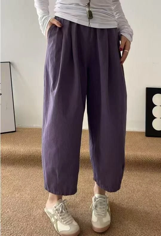 夏季薄款全棉梭织气球裤简约时尚阔腿裤宽松显瘦百搭女休闲裤2641