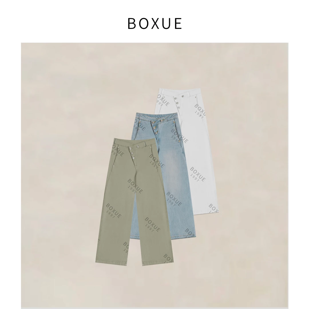 BOXUE “山岛旅人” 2025春款高级感阔腿轻奢牛仔裤 #250311K975