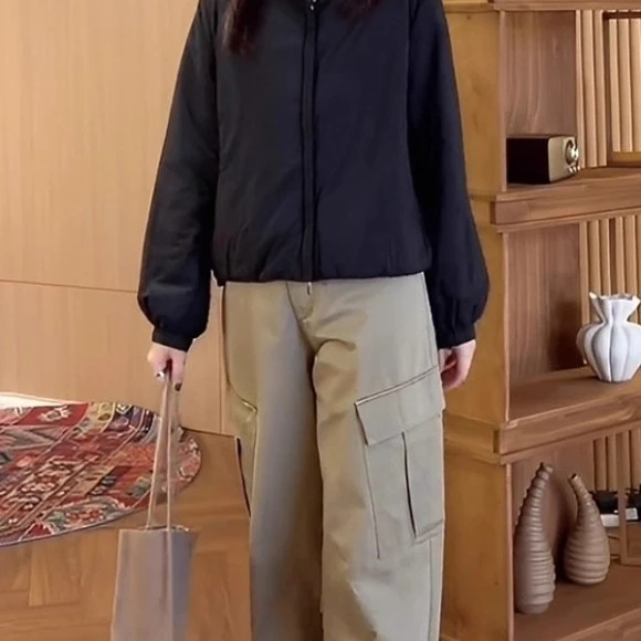 简约立领短款棉服女秋冬季新款大码胖mm黑色宽松显瘦百搭时尚外套