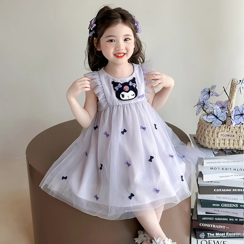 女童飞袖网纱连衣裙2025新款儿童洋气夏季公主裙女宝宝库洛米裙子