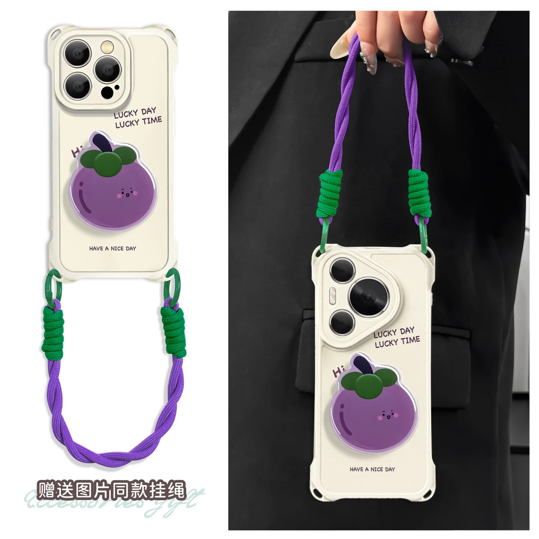 适用于苹果16华为OPPO小米VIVO高颜值时尚四角挂绳手机壳YA0117