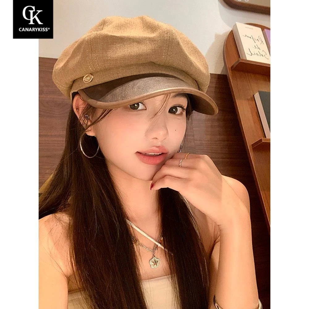 Canary Kiss复古卡其色八角贝雷帽女蓓蕾帽适合方圆脸画家帽子潮