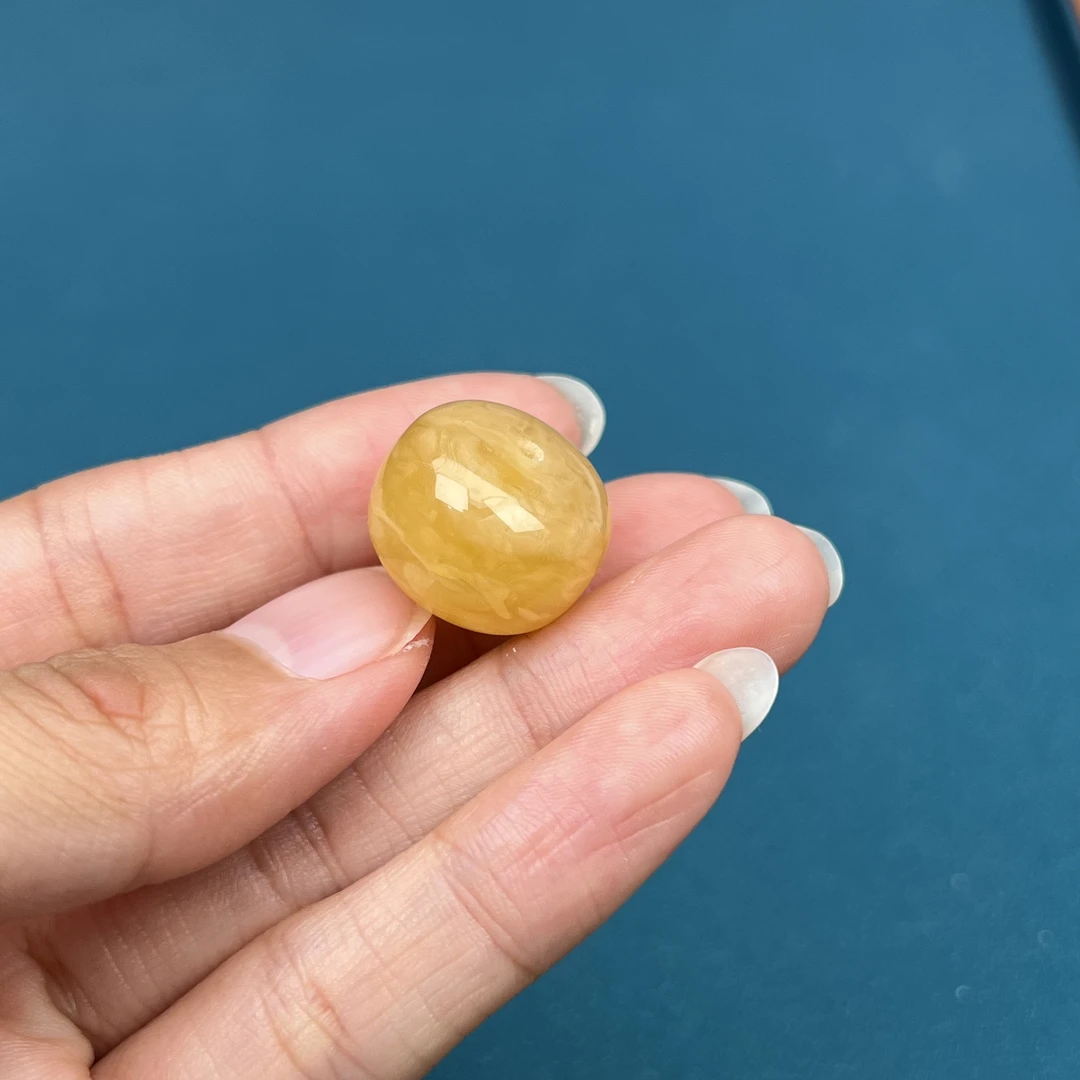 M4343天然原矿蜜蜡 鸡油黄墩子 18*13mm 抖音基地质检发货