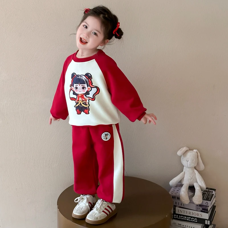 哪吒儿童服装女宝秋装运动套装2025新款春秋小女孩长袖卫衣两件套